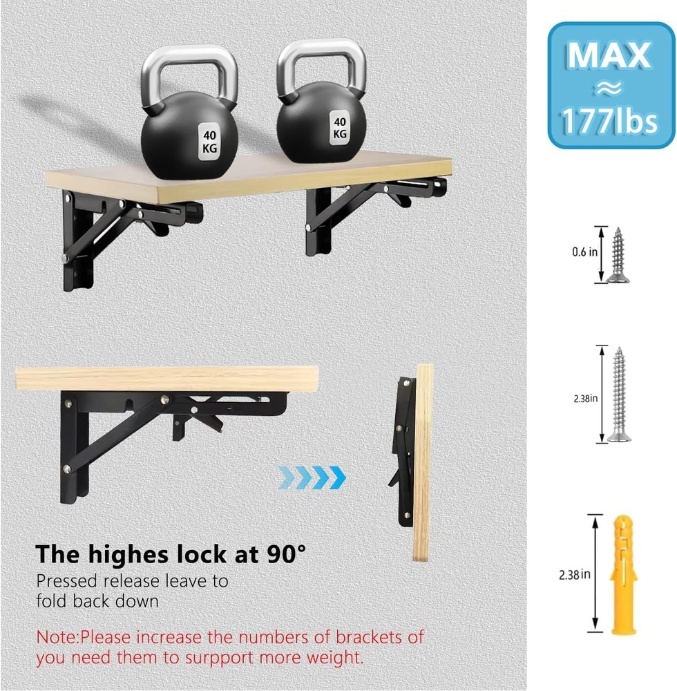 Folding Shelf Bracket 24 Inch 2PC Wall Mounted Collapsible Heavy Duty Foldabl...