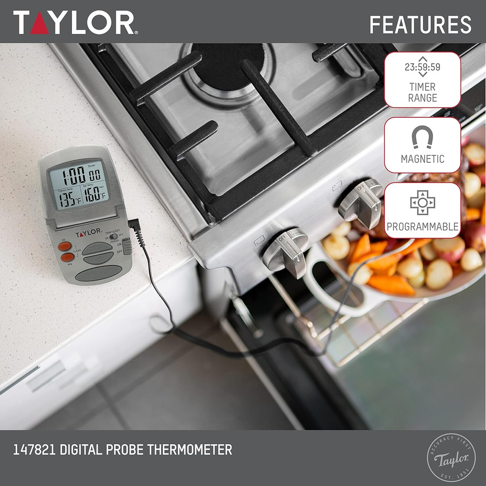 Programmable Instant-Read Wired Probe Digital Meat Thermometer, Stainless Steel