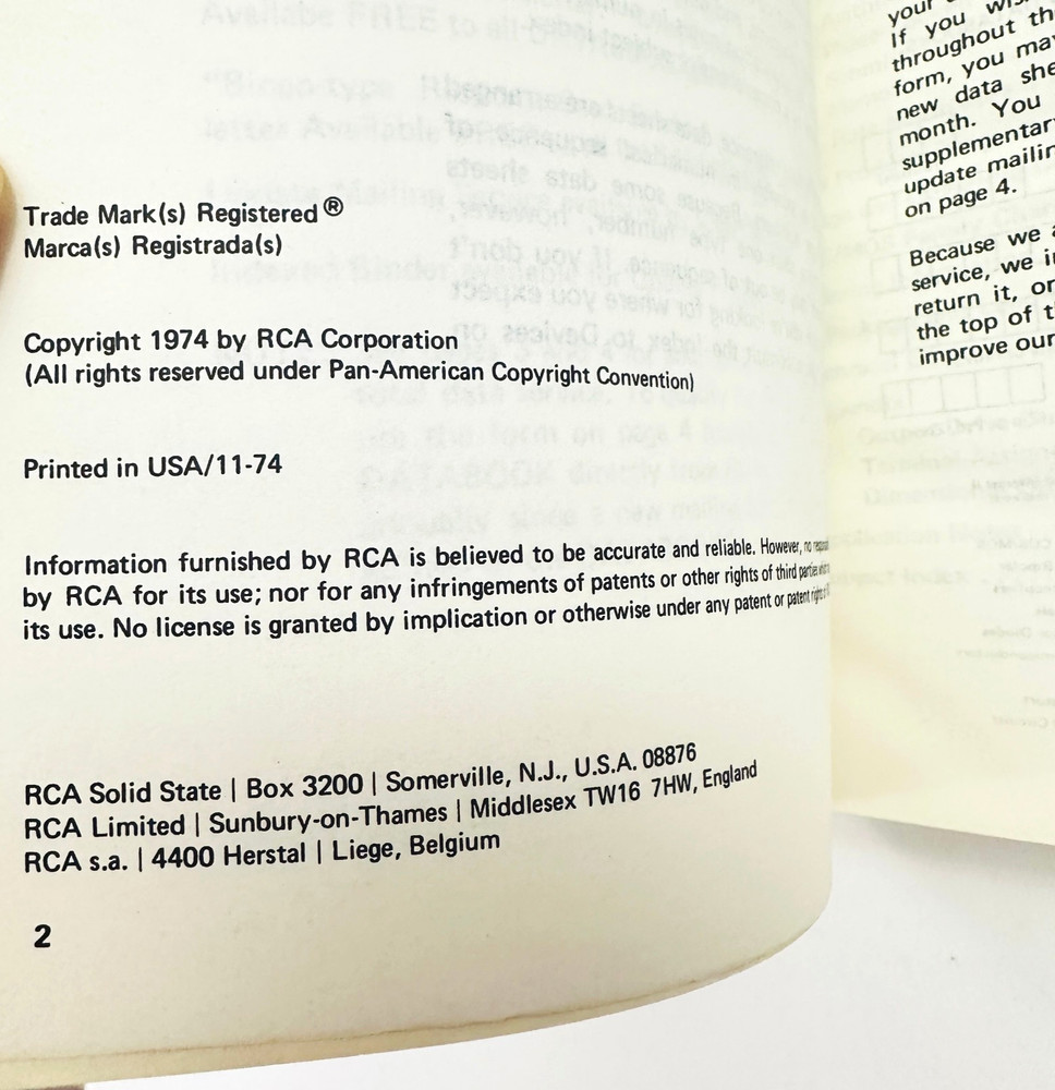 4 RCA Databooks 1974 Power Transitor, Thyristers Rects, COS/MOS, Linear Circuits
