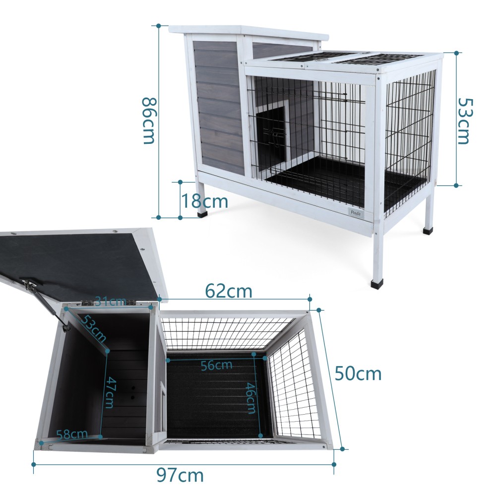 Two-Tier Rabbit Cage with Removable Exercise Run and Leak-Proof Plastic Tray