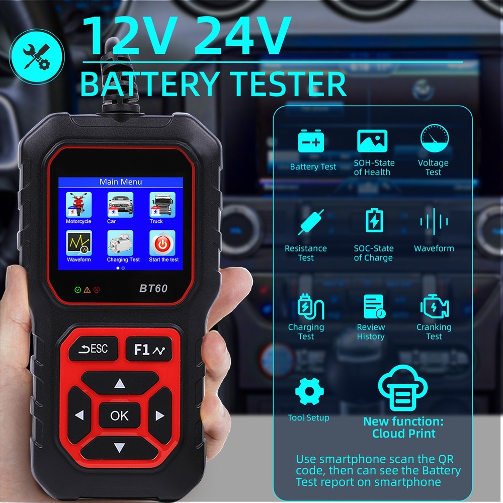 🔥2025 BT60 LCD Display Car Battery Tester Digital Auto Battery Analyzer For ATV