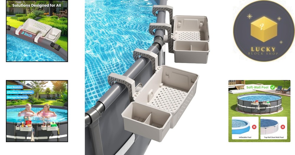 Versatile Above Ground Pool Storage Baskets with Cup Holders - Grey (Set of 2)
