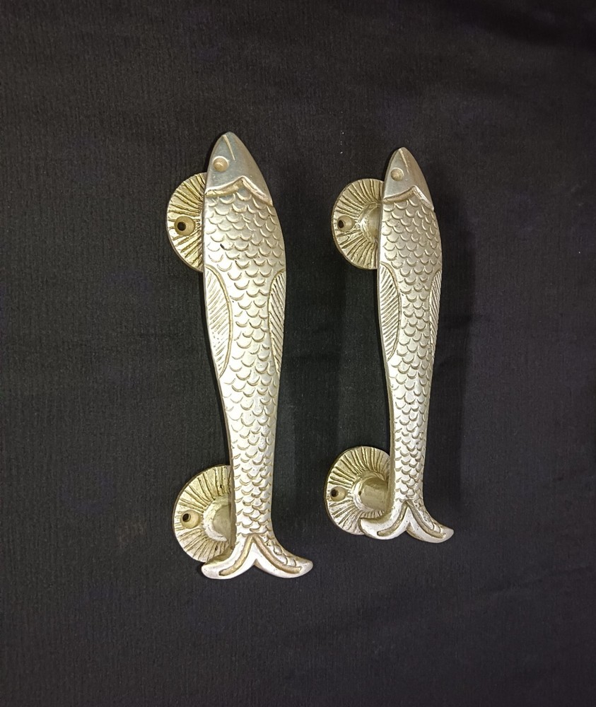River Fish Decorative Door Handle Pair Brass Nautical Fish Door Pull Decor CA464