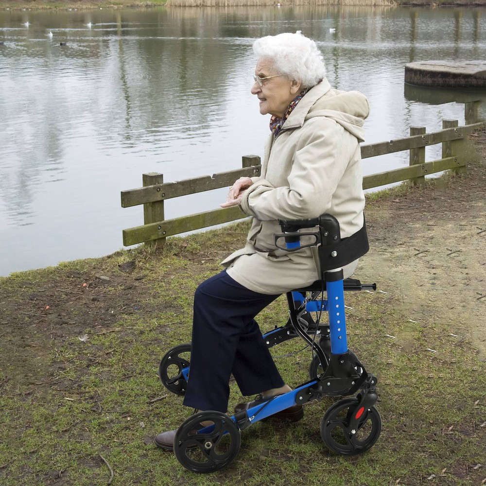 Aluminum Rollator Walker & Seat Backrest Rolling Walker Adjustable Black Walker