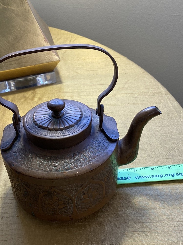 Vintage Copper Middle Eastern Motif Tea Pot Kettle