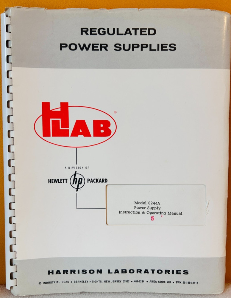 HP Model 6244A Regulated Power Supply Instruction & Operating Manual.