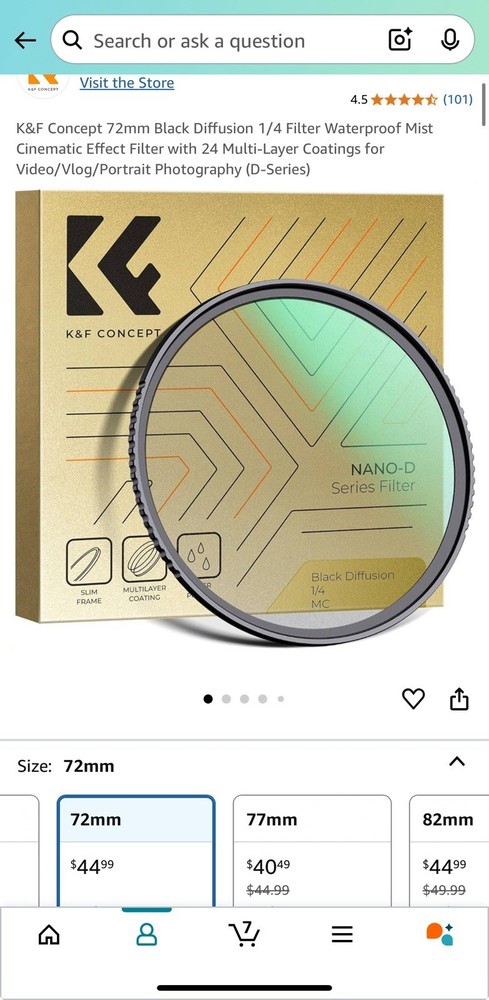 K&F 72mm Black diffusion Filter 1/4