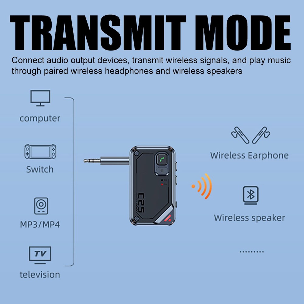 2 in 1 Wireless Bluetooth 5.3 Transmitter Receiver Adapter Audio 3.5mm Jack Aux-