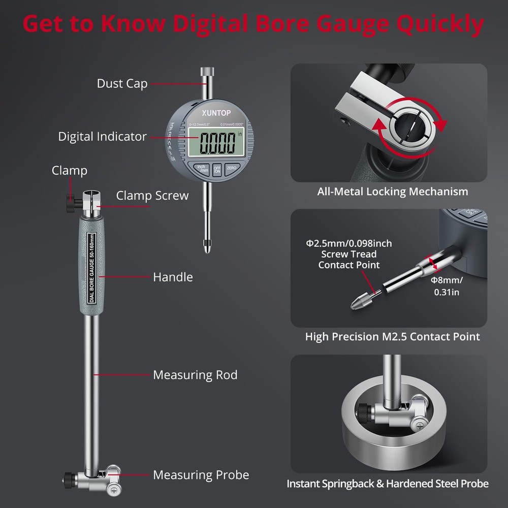 XUNTOP Electrical Tools Precision Bundle: Digital Dial Indicator & Bore...