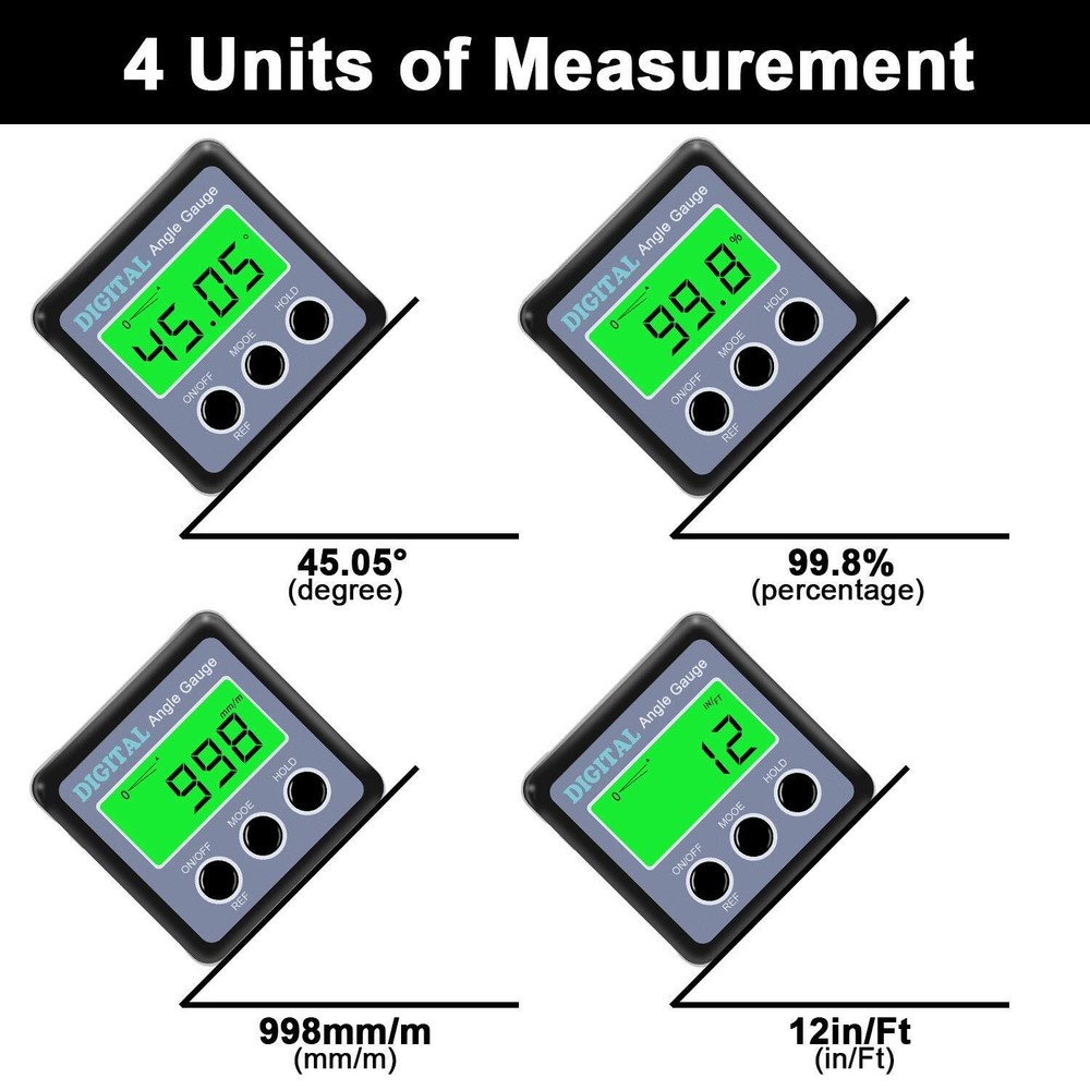 Digital Angle Gauge with Magnetic Base LCD Display Data Hold V-groove