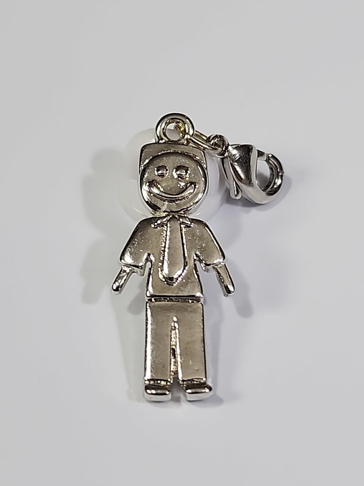 Smiley Face Man Charm Silver Color Iconic