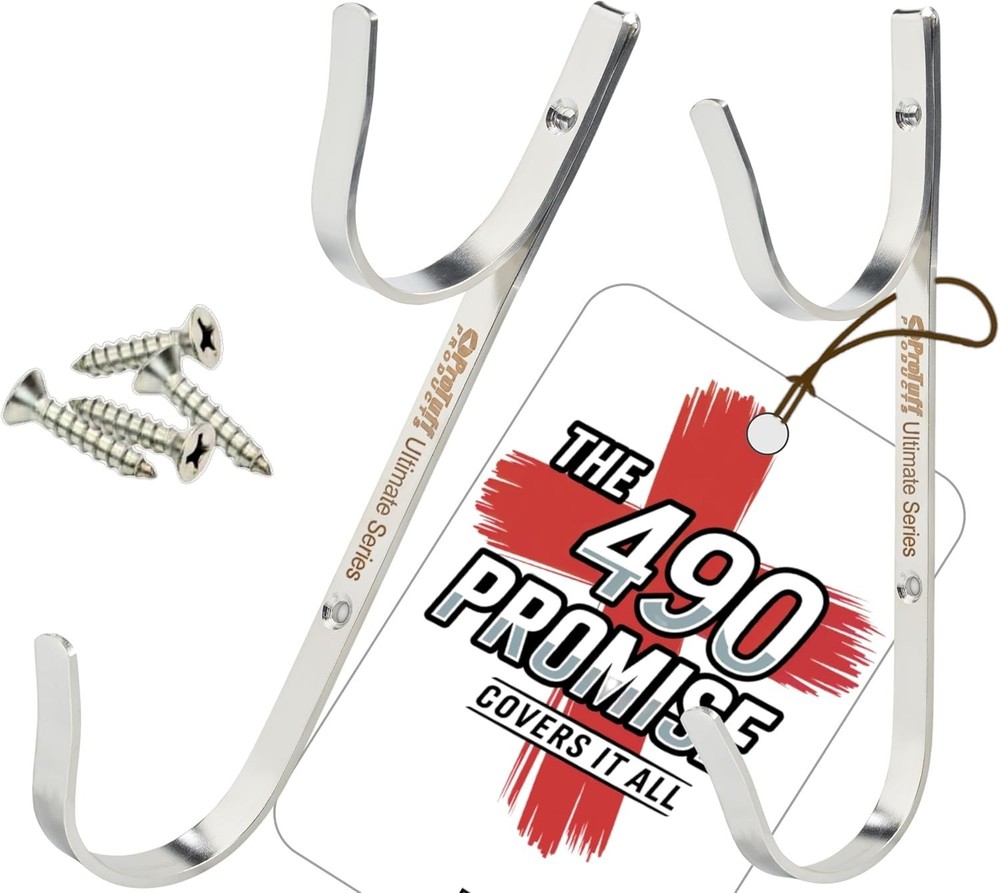 ProTuff Pool Pole Hanger Set 2 Pack Stainless Steel Utility Hooks Rust-Proof