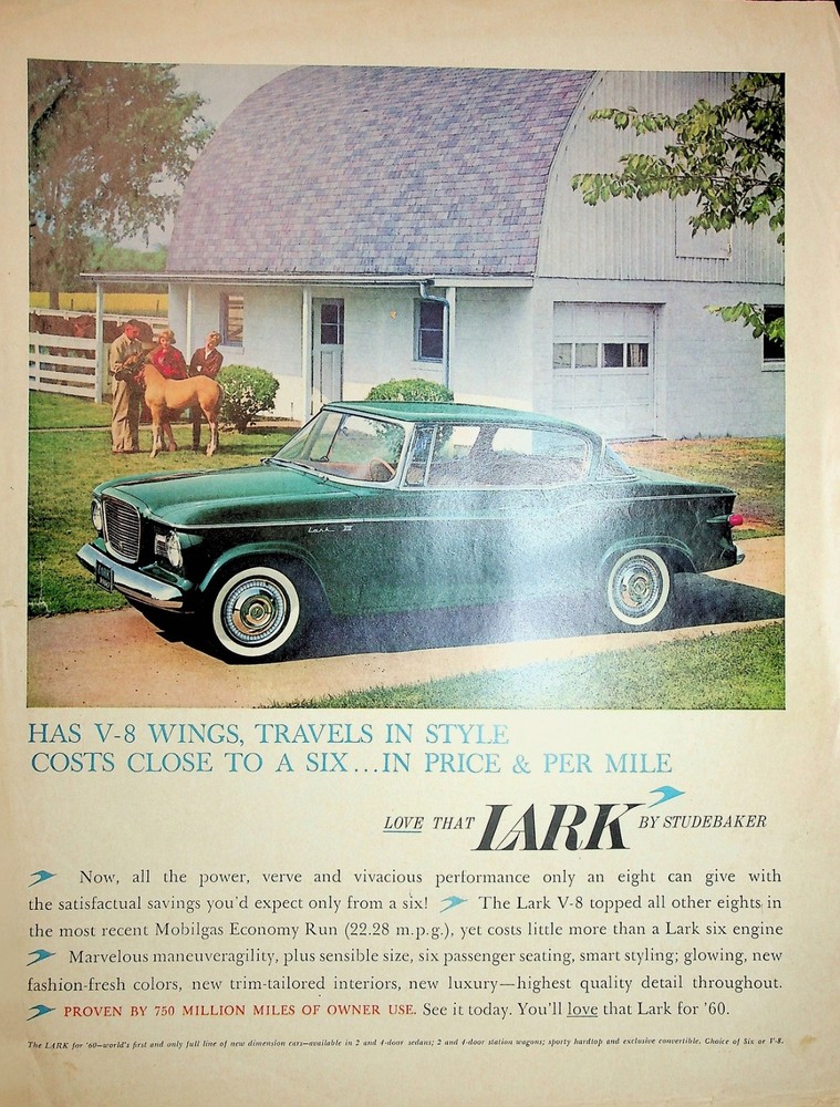 Original 1953 Vintage Studebaker Ad: V-8 Wings love that LARK by Studebaker