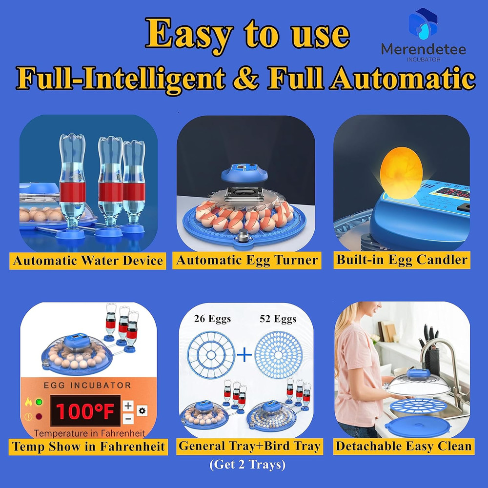 26-52 Eggs Automatic Incubator | Upgrade Automatic Water Adding |360 Degree View