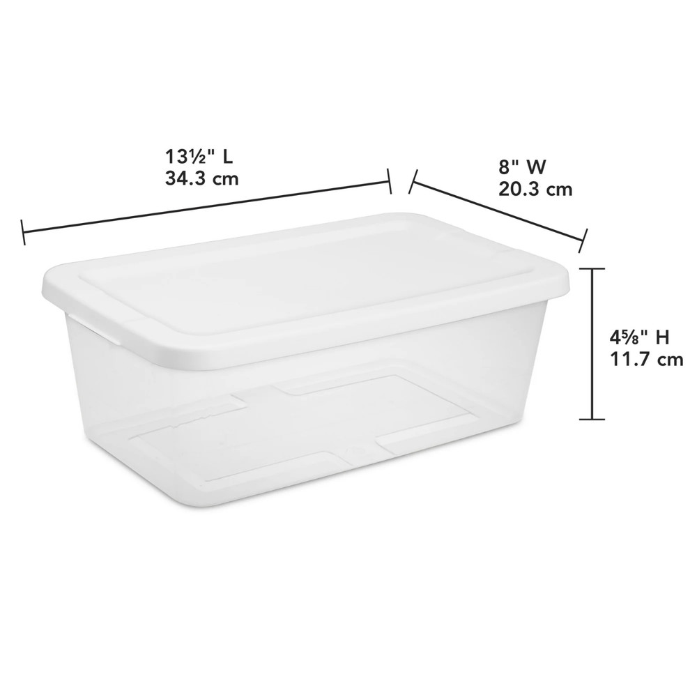 (2 pack) Sterilite 6 Qt. Clear Plastic Storage Container with Snap-On Lid, White