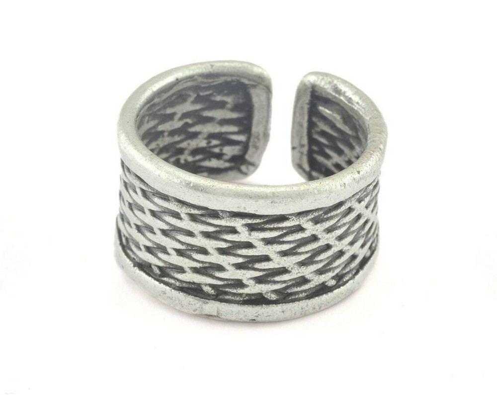 Band Ring textures Adjustable Ring Antique Silver Plated brass 17mm 7US 3255
