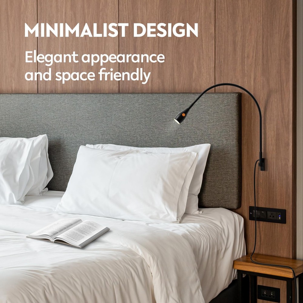 acegoo Wall Mounted Minimalist Bedside Reading Light, Wooden Headboard Mount ...