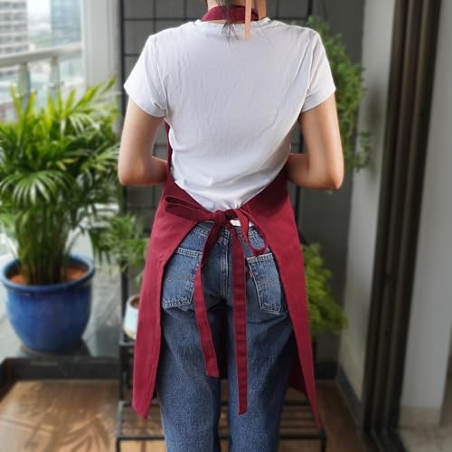 100% Cotton Kitchen Apron with 2 Pockets – Adjustable Chef Apron Standard Red
