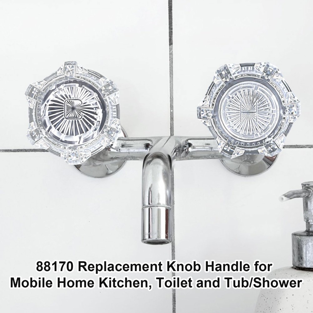 2pcs Shower Knob Replacement, Clear Acrylic Handles Hot Medium,