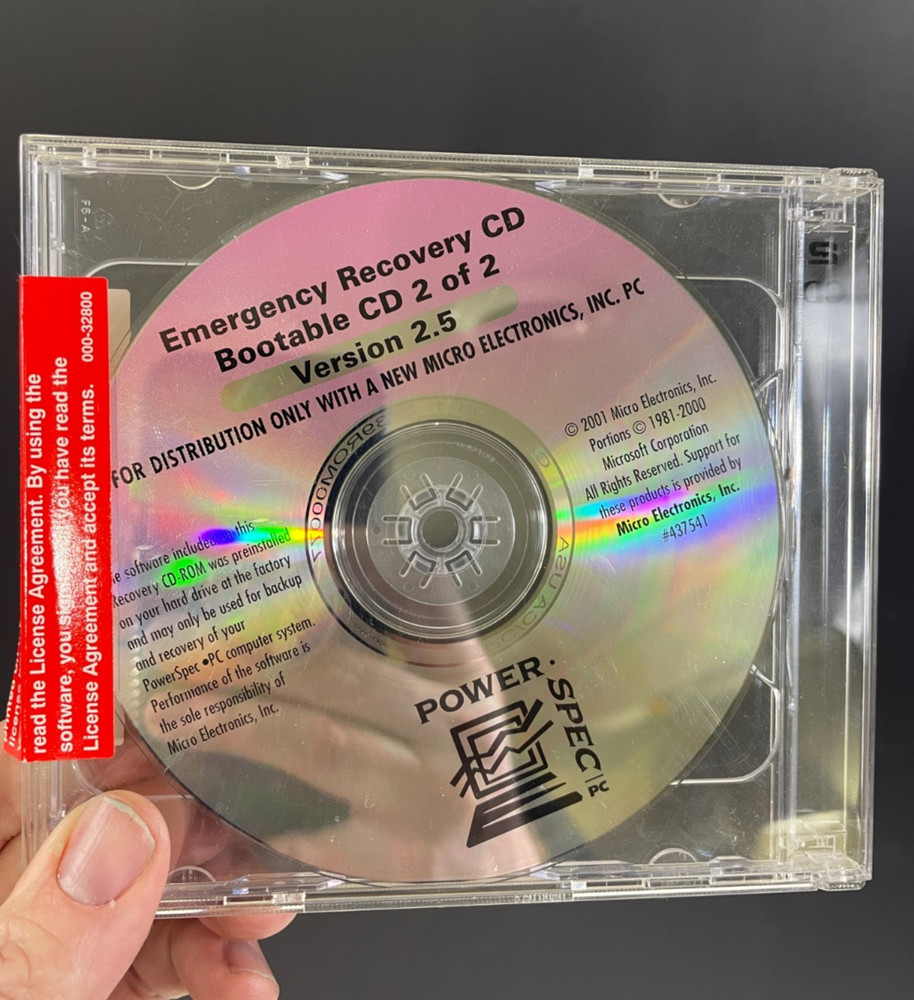 Power Spec Emergency Recovery (Bootable) Discs ~ Version 2.5 2001