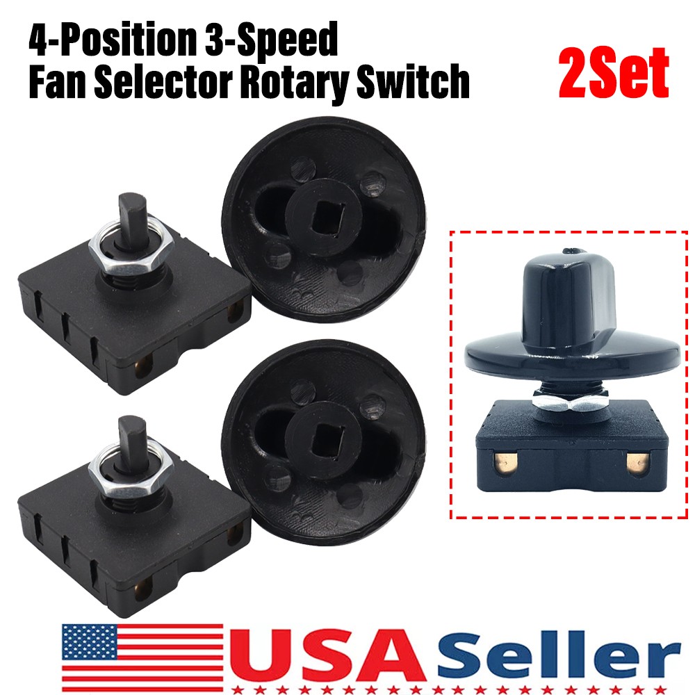 2Set Fan Rotary Switch 4 Position 3 Speed Selector Switch Governor with Button