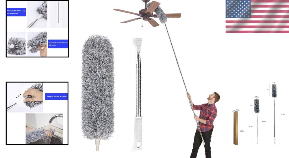 Microfiber Duster with Extension Pole for Ceiling Fans Cobwebs Cleaning