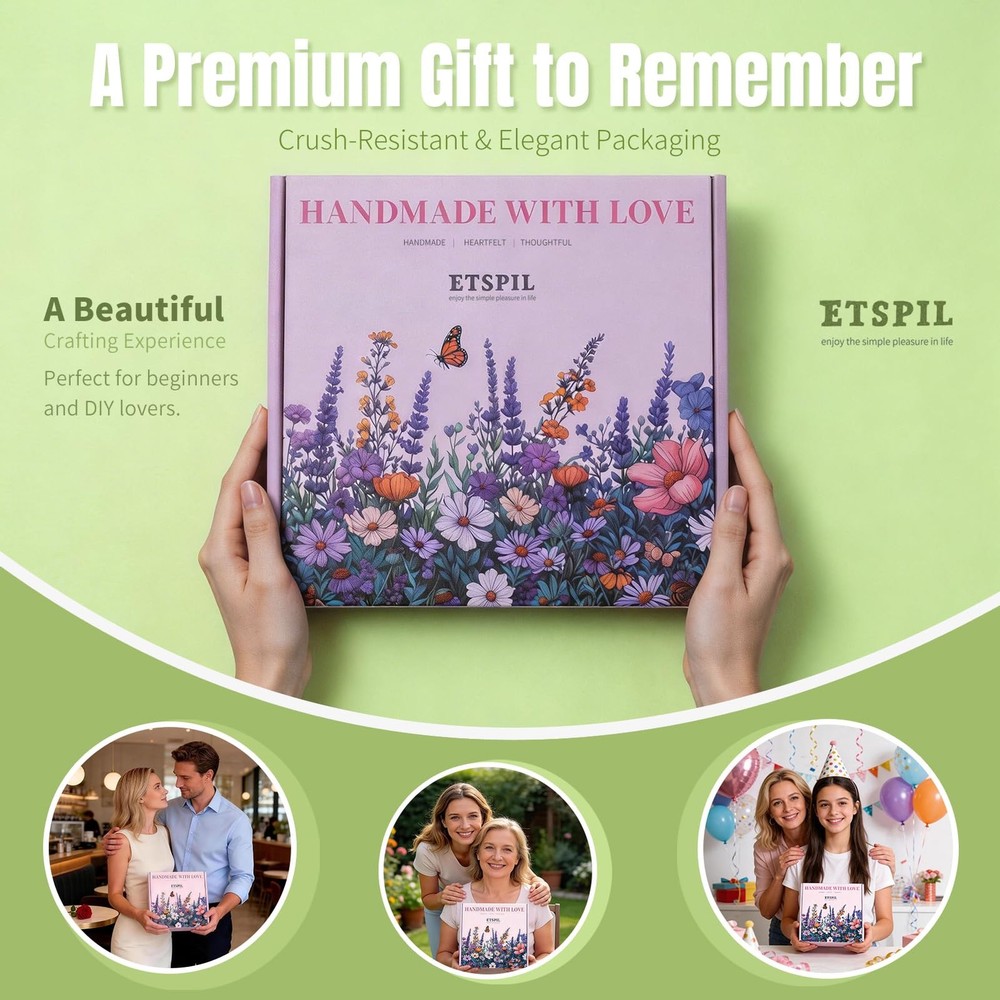 ETSPIL Beginner Embroidery Kits for Adults, 3-Pack medium, flower A3