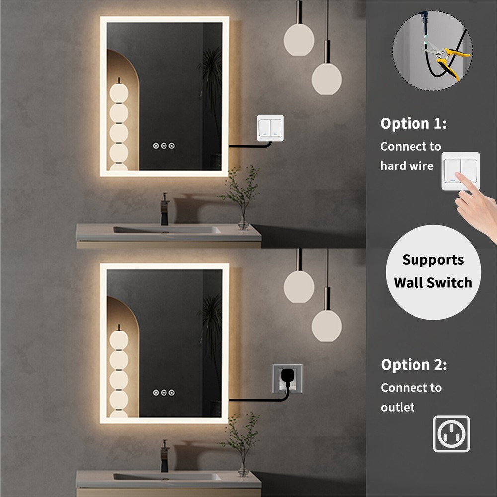 16x20'' LED Bathroom Mirror Thicked Vanity Mirror Smart Touch Dimmable Antifog
