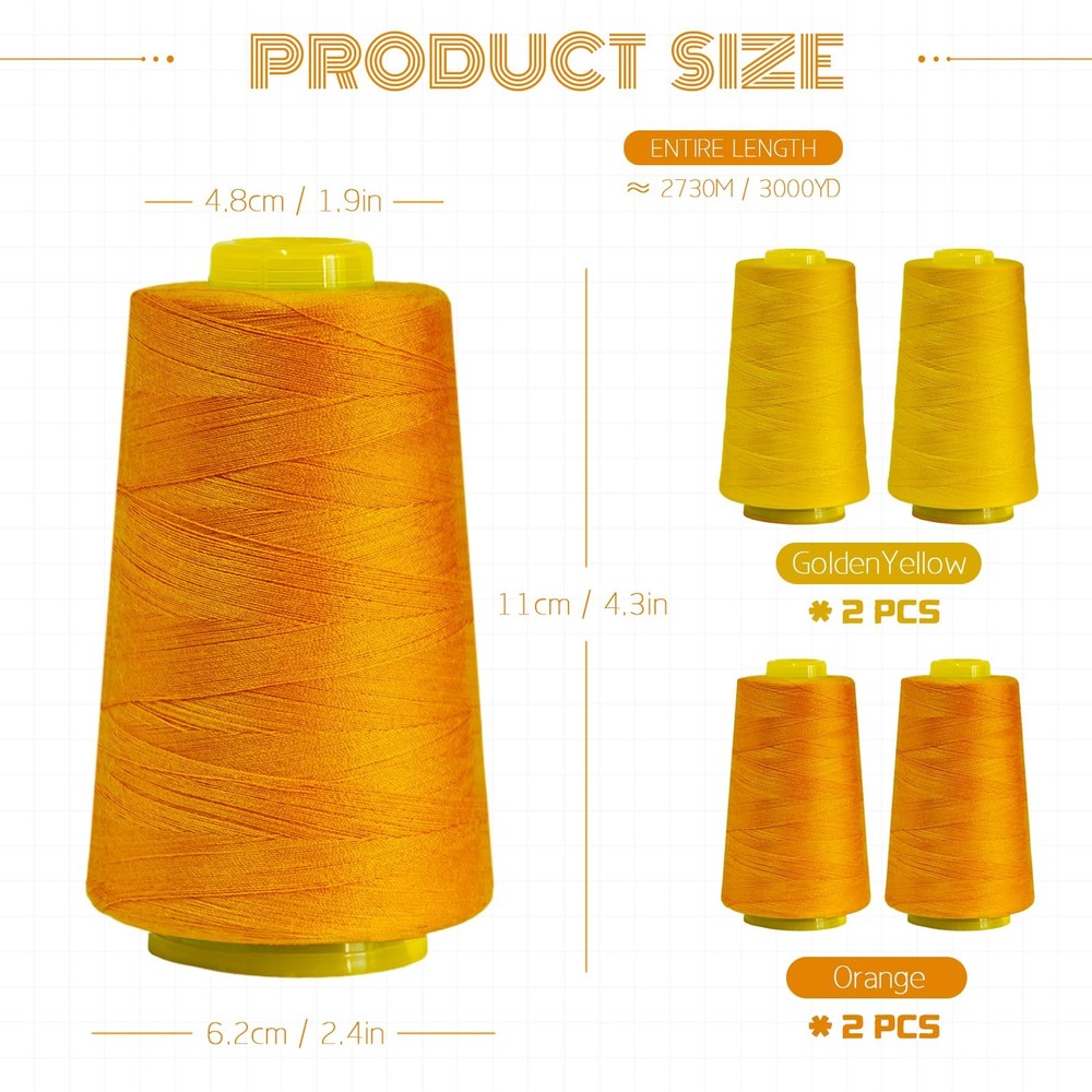 All-Purpose Polyester Thread 4-Pack 12000 Yards Total Orange Yellow Serger