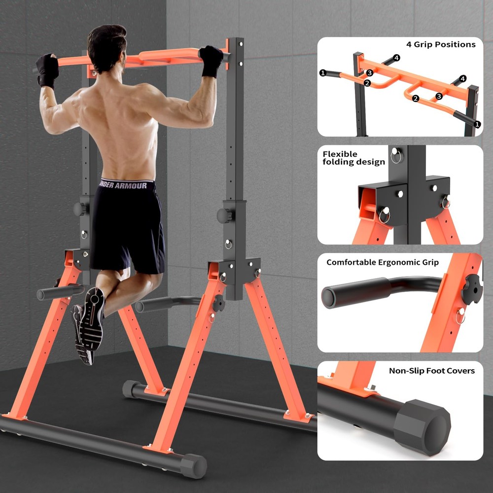 Z ZHICHI Foldable Pull Up Bar Dip Station, adjustable Height Power Tower For ...