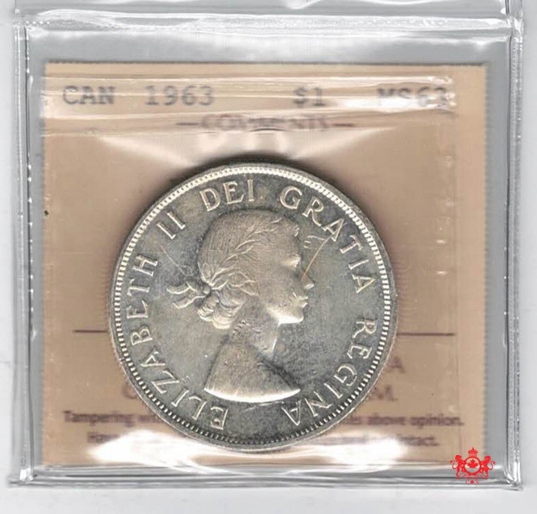 1963 Canada 1$ Arrowhead - ICCS MS63 - XQY 286