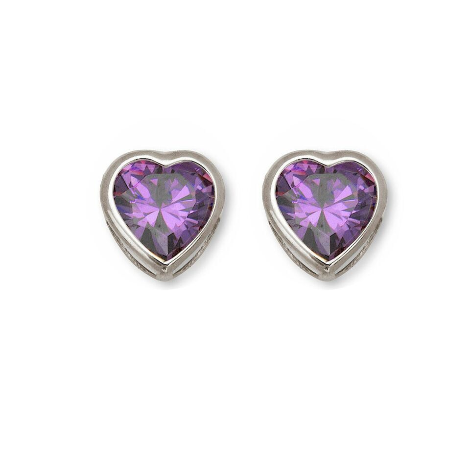 14K Solid Yellow/White Gold Heart Stud Earrings Birthstone