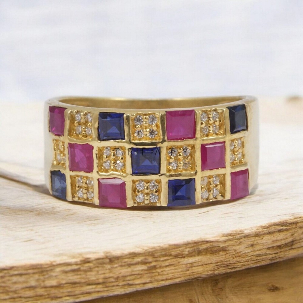 Ruby Square Cut With 14K Solid Gold Ring For Men's #A114