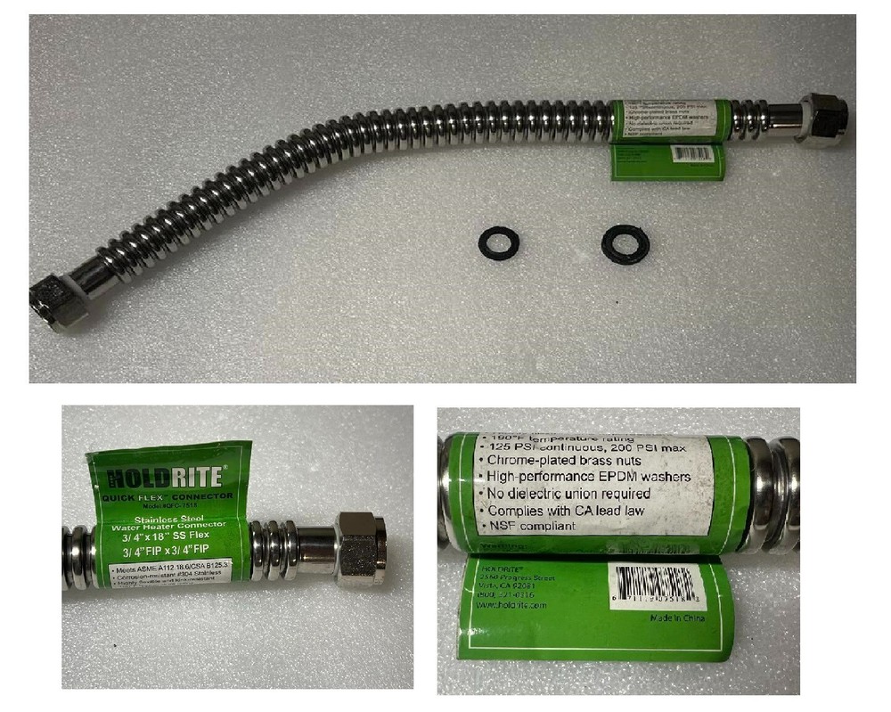 Quick Flex Water Heater Connector Stainless Steel Supply Line Hose 3/4" x 18"