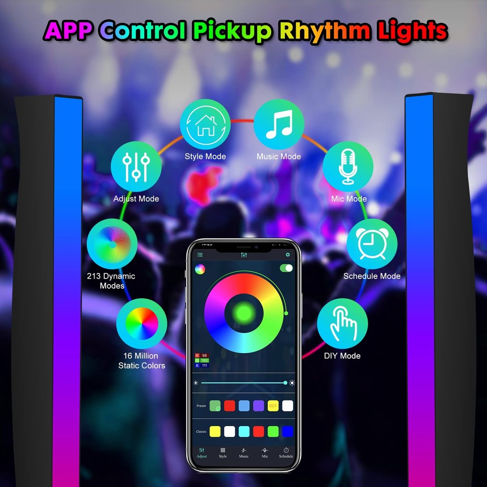 Battery Powered Rhythm Light Bar, RGB Sound Control Multicolor Multi-colored