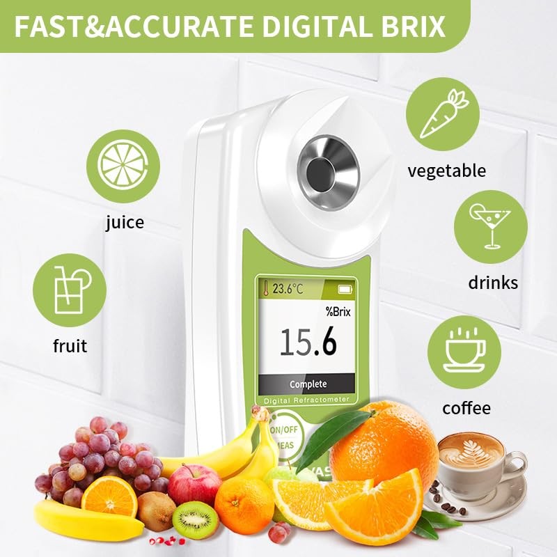 Digital Brix Refractometer, 0–55% ATC Sugar Content Meter, ±0.2% Precision,...