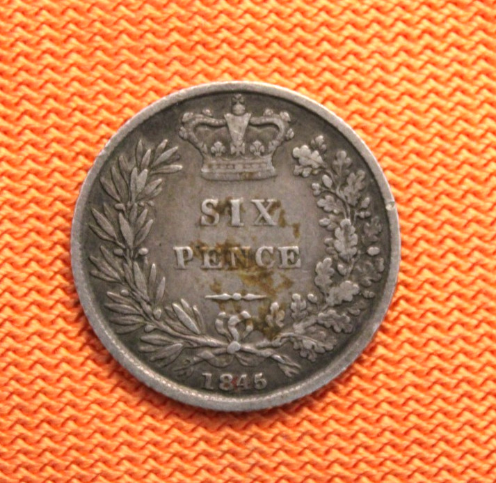 1845 Great Britain Silver six pence, 6p