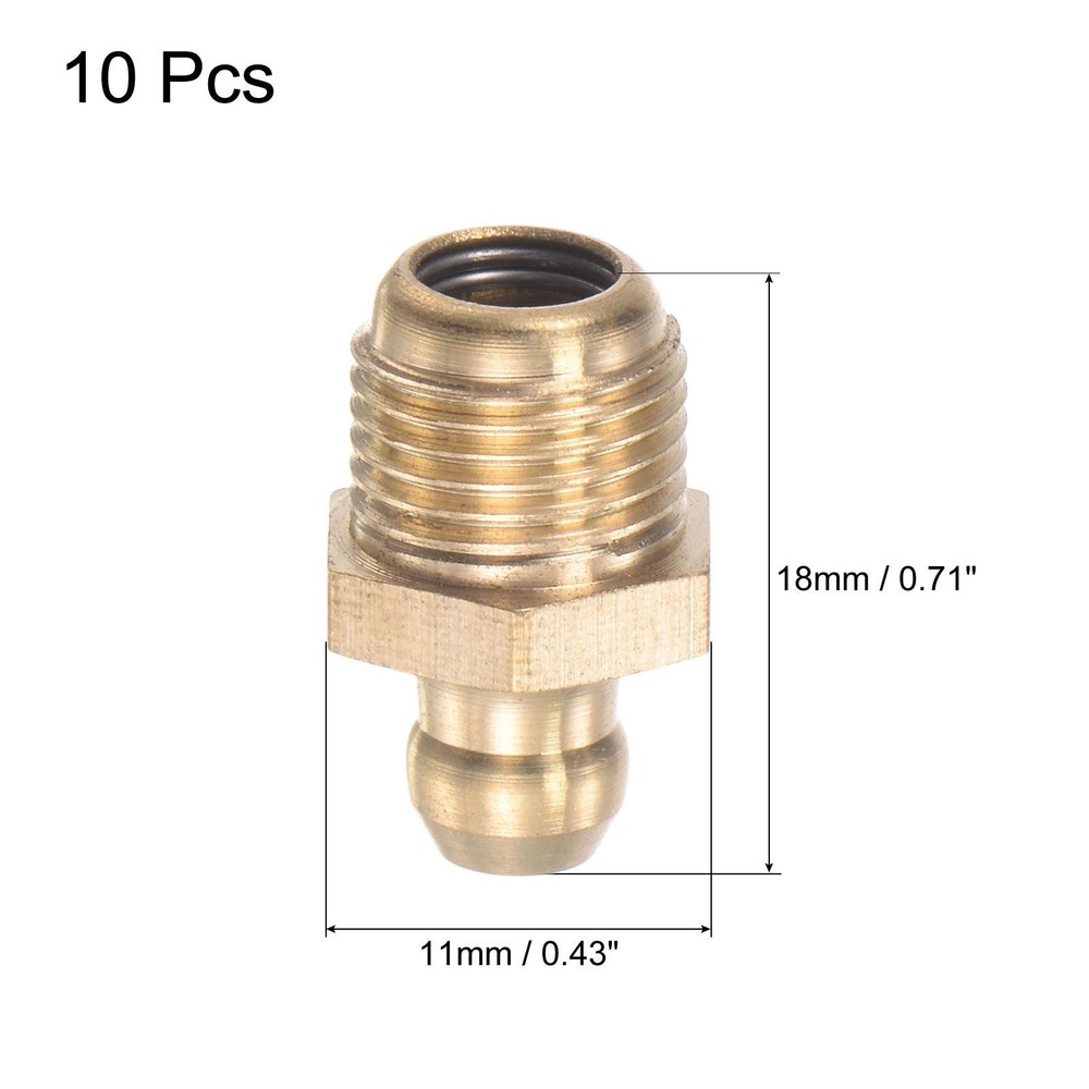 10Pcs Brass Straight Hydraulic Grease Accessories G1/8 Thread 11mm Width