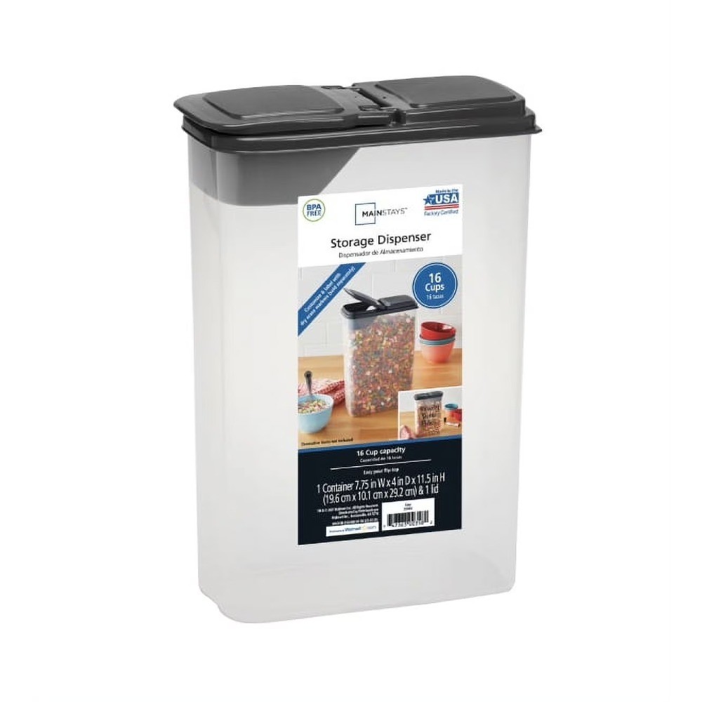Small Cereal Dispenser Container with Gray Lid Clear Plastic 16 Cup Capacity