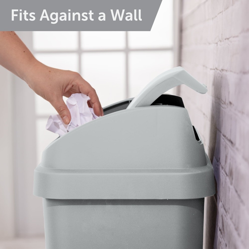 Kitchen Trash Can, 13 Gallon Plastic Garbage Bin with Swing Top Lid, Light Gray