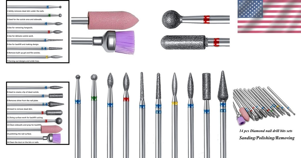 Precision 14pcs Nail Drill Bits for Professional Manicures - Portable & Durable