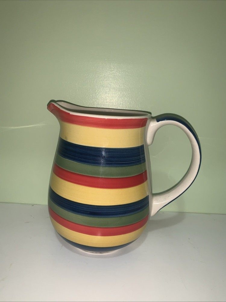 Retro Swirl Rainbow Striped Hand Painted Ceramic Pitcher