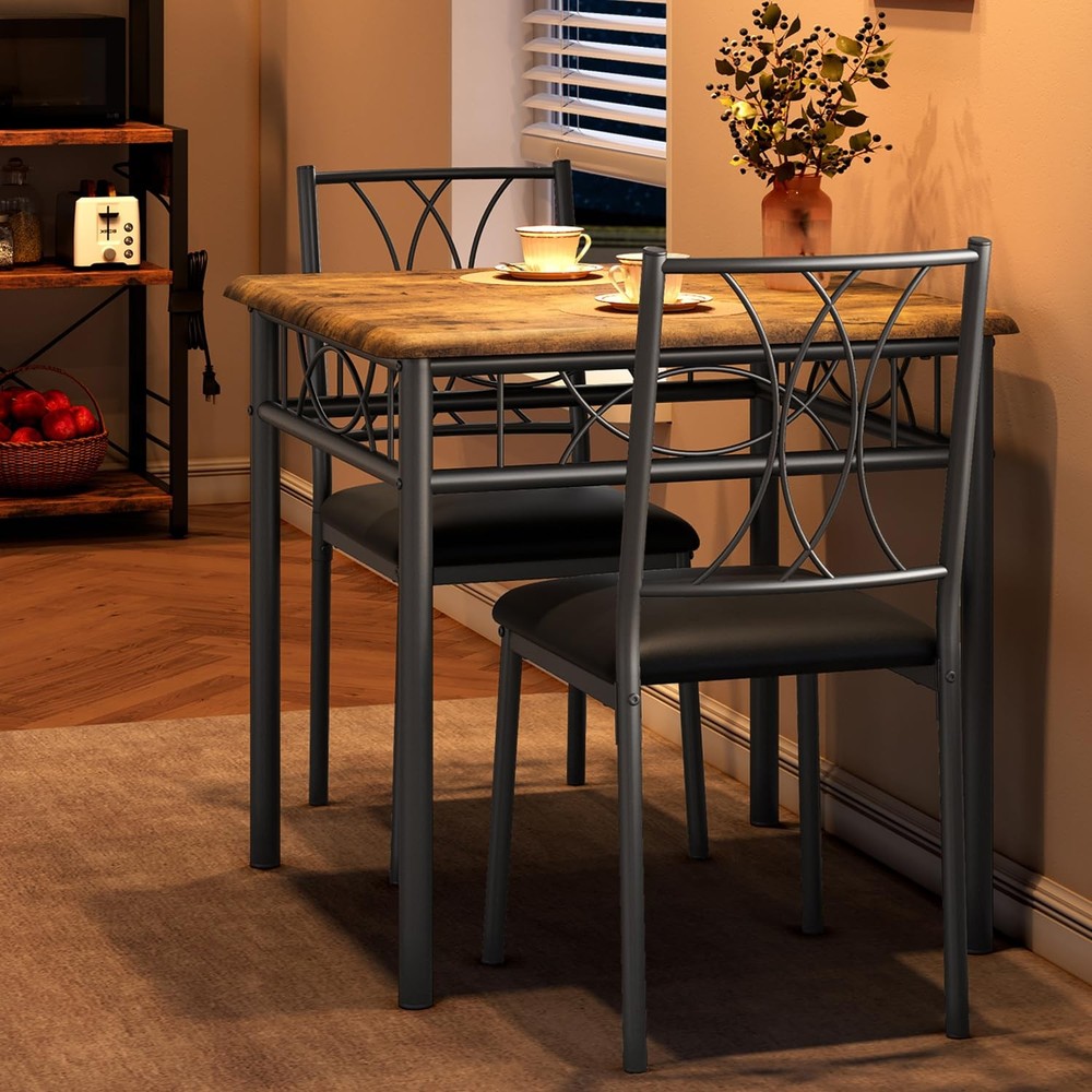 Garvee 3-Piece Wood Dining Table Set for 2, Compact Square Kitchen Table Set wit