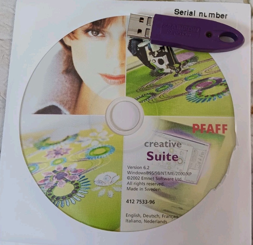 Pfaff PC CREATIVE SUITE Software W/DONGLE HTF 4 WINDOWS Gently Used Orig $2000.