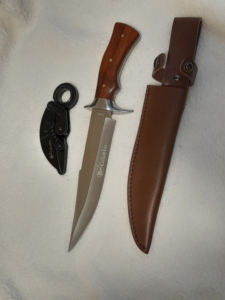 2 Knife Gift Set Bowie Leather Sheath + Folding Karambit Camping Tool