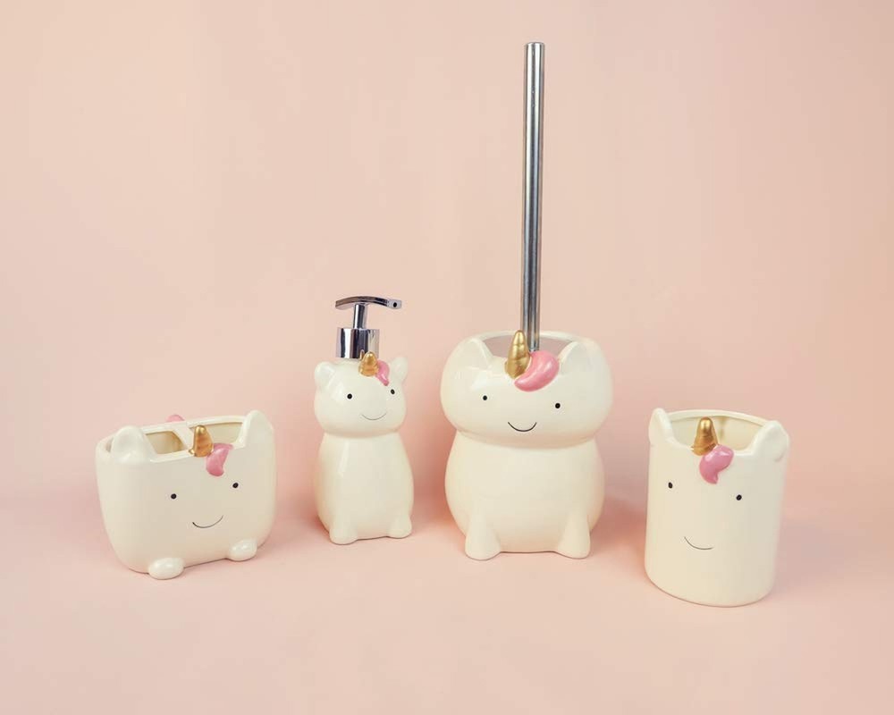 Isaac Jacobs White Ceramic Unicorn Makeup Brush Holder, Multi-Purpose 2-Secti...