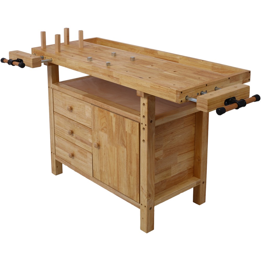 Wood Workbench Wooden Work Bench Workstation Table for Garage Workshop Home
