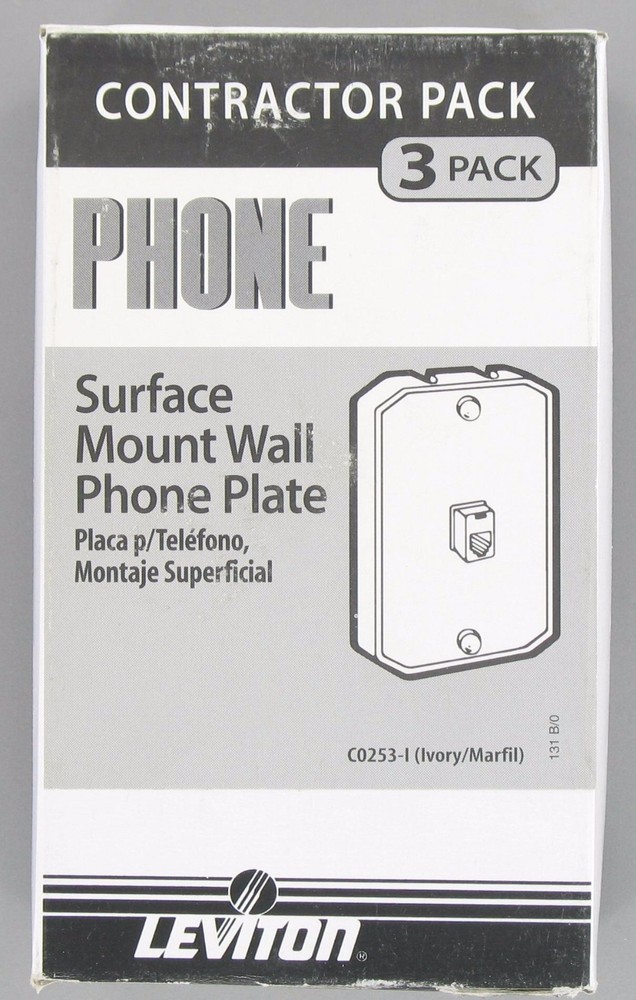 LEVITON CO253-I 4-WIRE SURFACE MOUNT WALL PHONE JACK/PLATE- IVORY  (BOX 3)