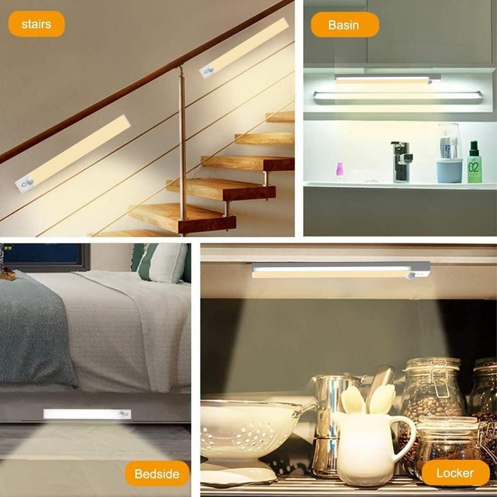 3-Pack Motion Sensor Under Cabinet Lights Rechargeable 3 Colors Dimmable LED Bar
