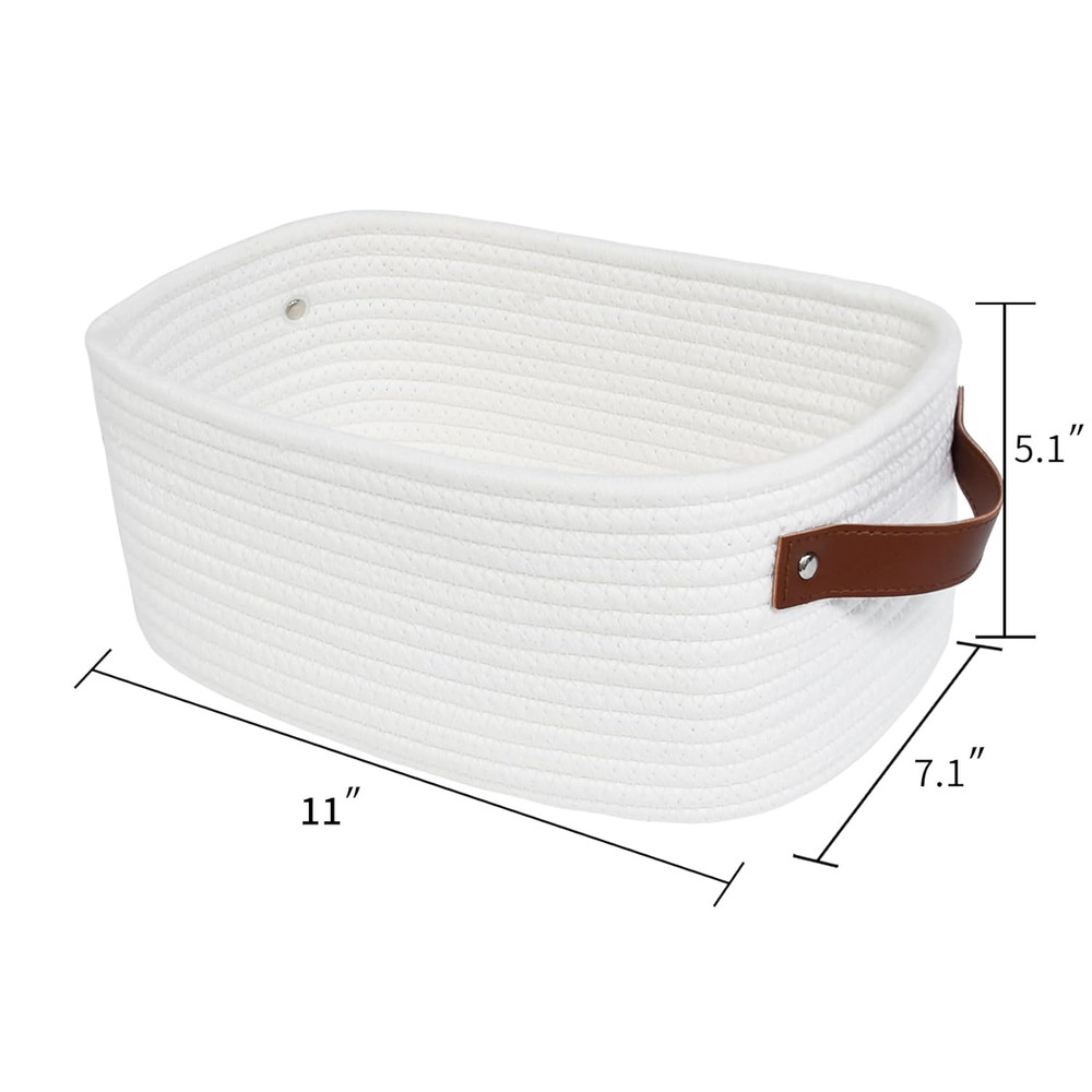 Small White Basket with Handle, Soft Woven Storage Bins Baskets for Cat and D...
